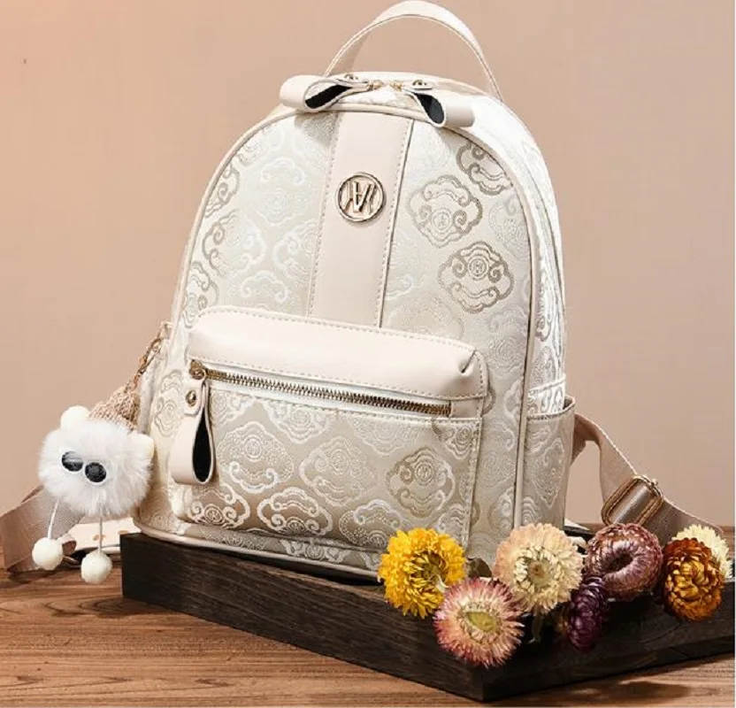 Korean New Women's Fashion Luxury High Capacity Travel Backpacks Soft Leather Double Zipper Shoulder Bags Notebook School Bag