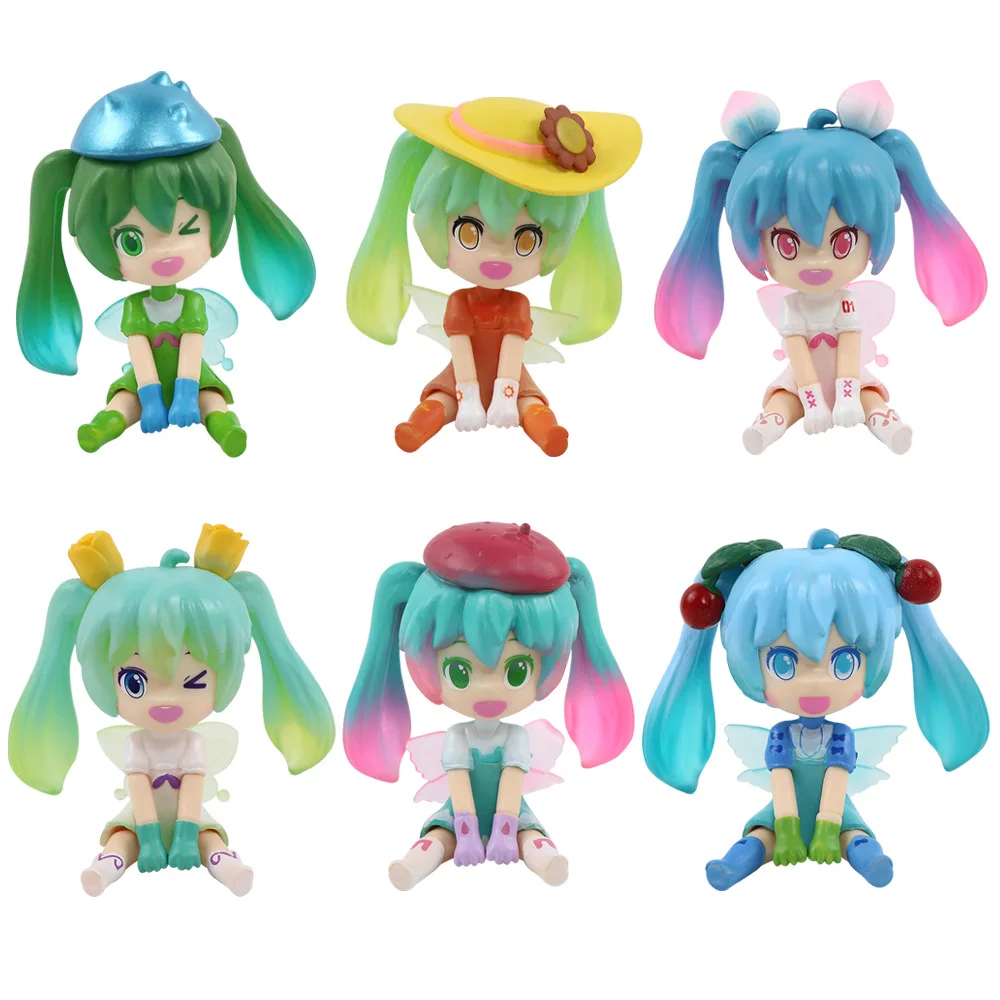 1pc random Q Version Sitting Hatsune Miku Figurine Ornaments Angel Hatsune Miku Fruit Series Beautiful Girl Figura