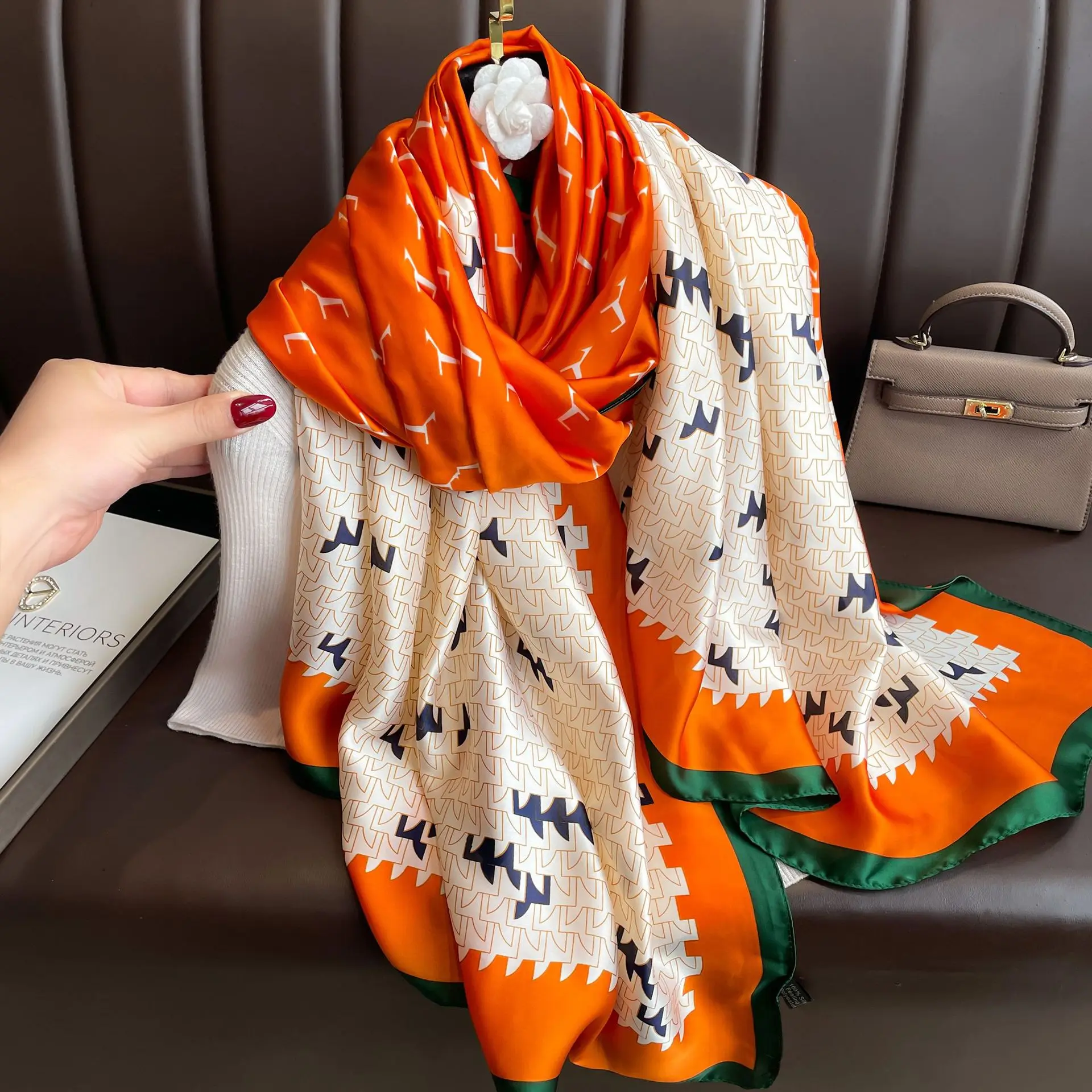 180x90 Cm Large Silk Soft Scarf Women Stylish Print Long Shawl Handkerchief Summer Elegant Travel Wrap Hot