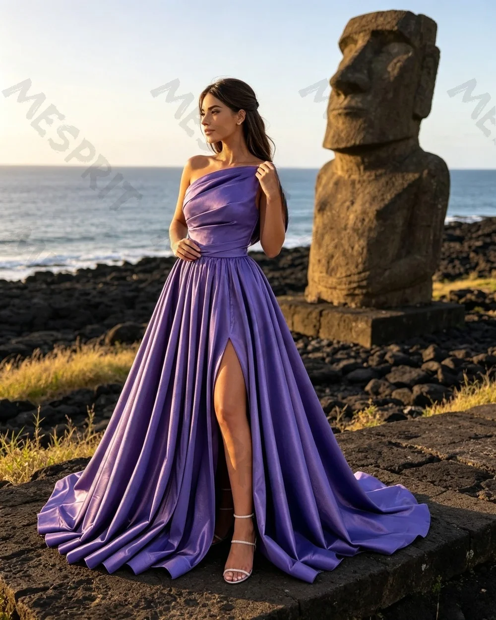 Customized Purple One Shoulder Pleated Satin Evening Gown 2026 New High Waisted A-line Formal Ball Dresses Suitable for Parties