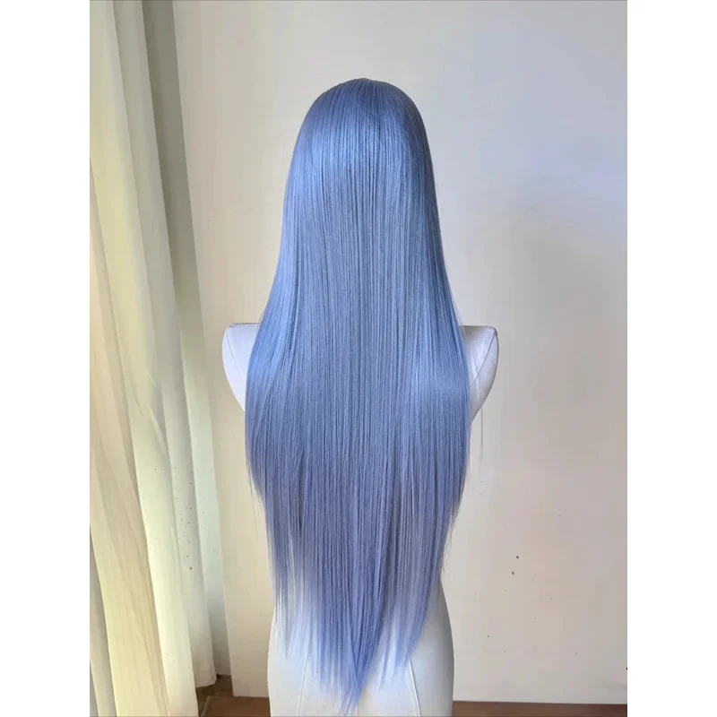Pelucas azules cenizas para mujer, peluca con malla frontal 13x4, pelucas sintéticas largas y rectas de 26 pulgadas, peluca de Cosplay de fibras súper suaves resistentes al calor