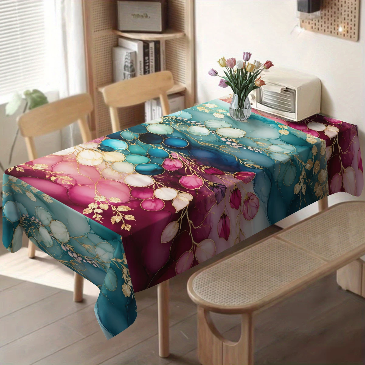 Elegant Marble Palm Pattern Polyester Tablecloth - Decorative Dining Table Cover, Stylish Home Dinner Party Table Decoration
