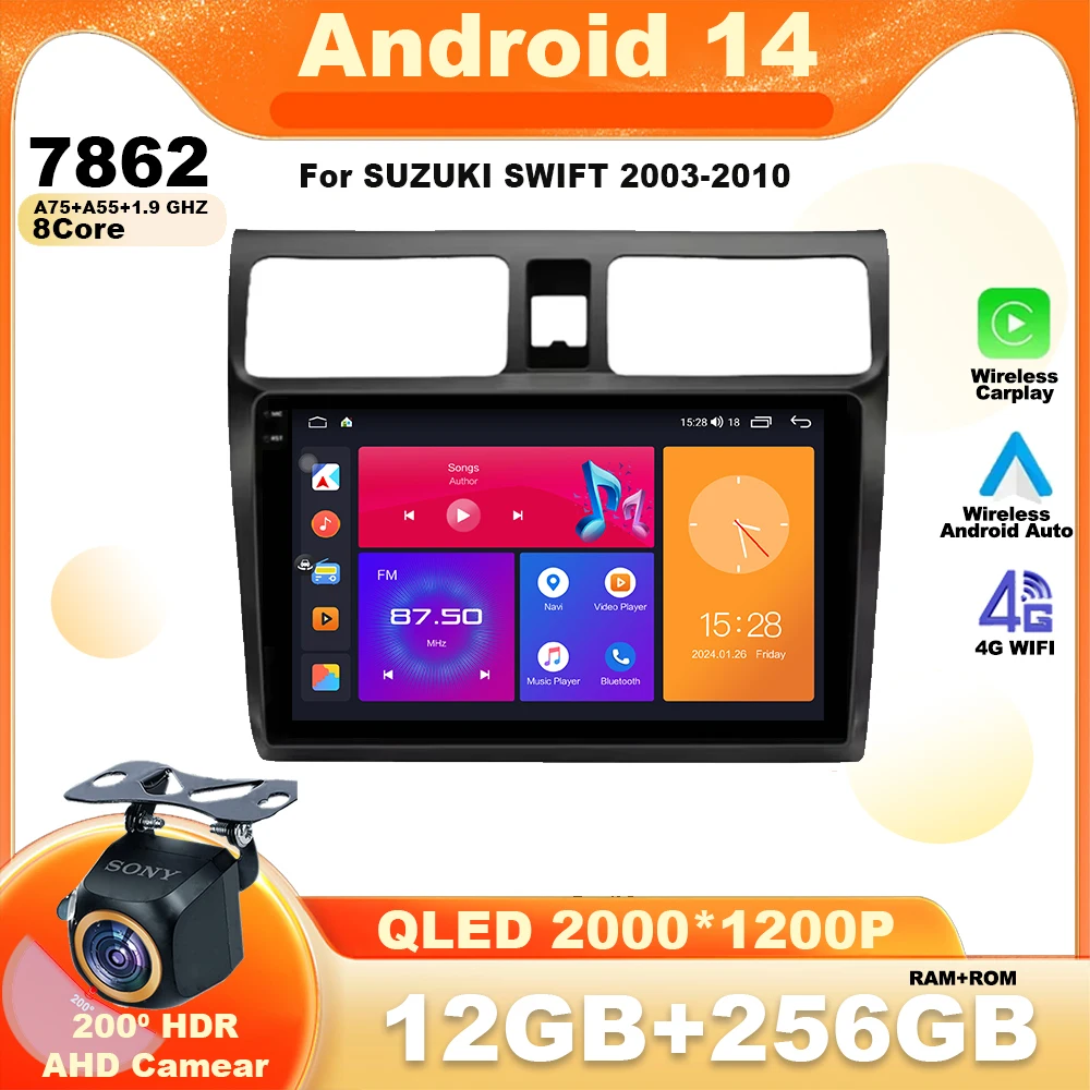 

For Suzuki Swift 2003-2010 Android 14 Car Radio Multimedia Video Player Navigation GPS 4G Stereo Wireless Carplay WIFI Head Unit