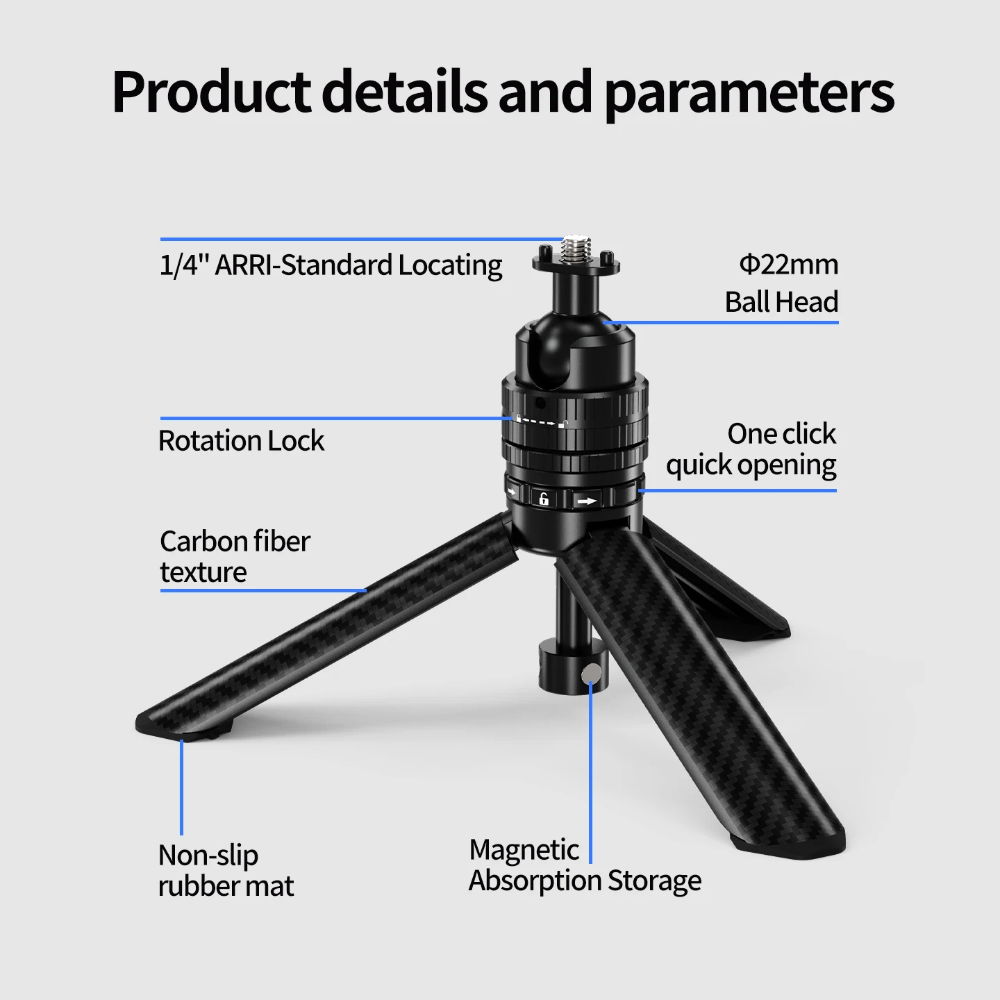 Ein-Klick-Öffnung Mini-Stativ 22mm Kugelkopf ARRI Positionierungsadapter 1/4 Schraube für GoPro Insta360 DJI Action Desktop Vlog Halterung – Detail 18