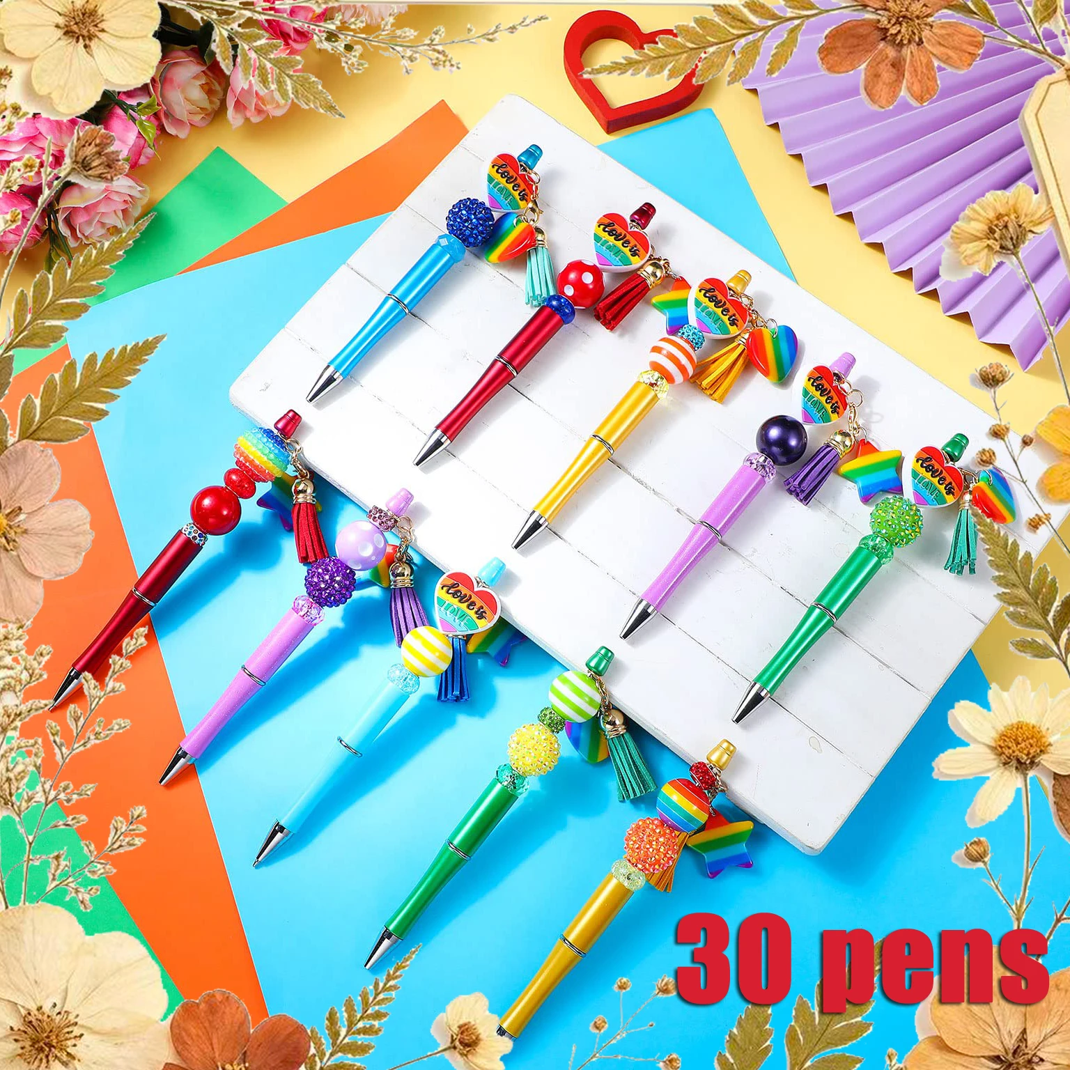 30Pcs Pieces DIY Beadable Pen Kit – 50 Plastic Ballpoint Pens with Refills & Bags Beads Not Included – School Supplies
