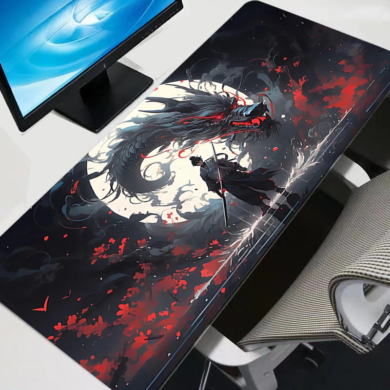 Mouse Pad Laptop Anime Moon Samurai Keyboard Pad Natural Rubber Mousepad Anti-Slip Office PC Desktop Mat Perfect Gift for Teens