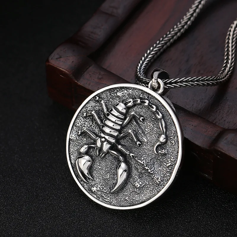 

S925 Sterling Silver Scorpion Pendant Black Color Old Process Unisex Coarse Relief Fine Jewelry FYNE393