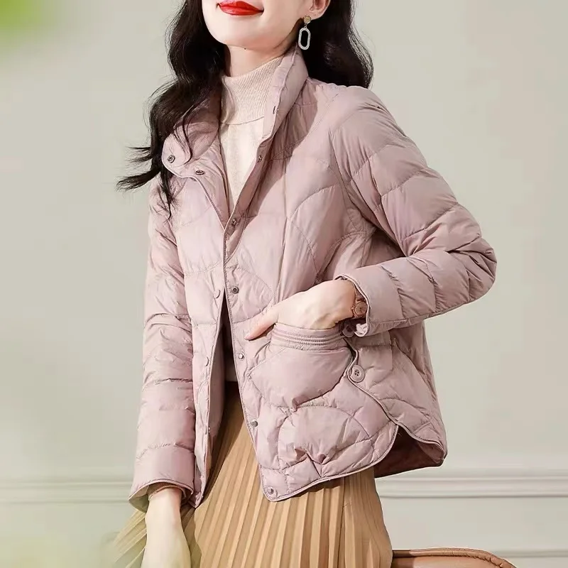 Lekka bawełniana kurtka damska, modna, idealna na zimę, do noszenia na co dzień, z wysokim kołnierzem, zapinana na jeden guzik.