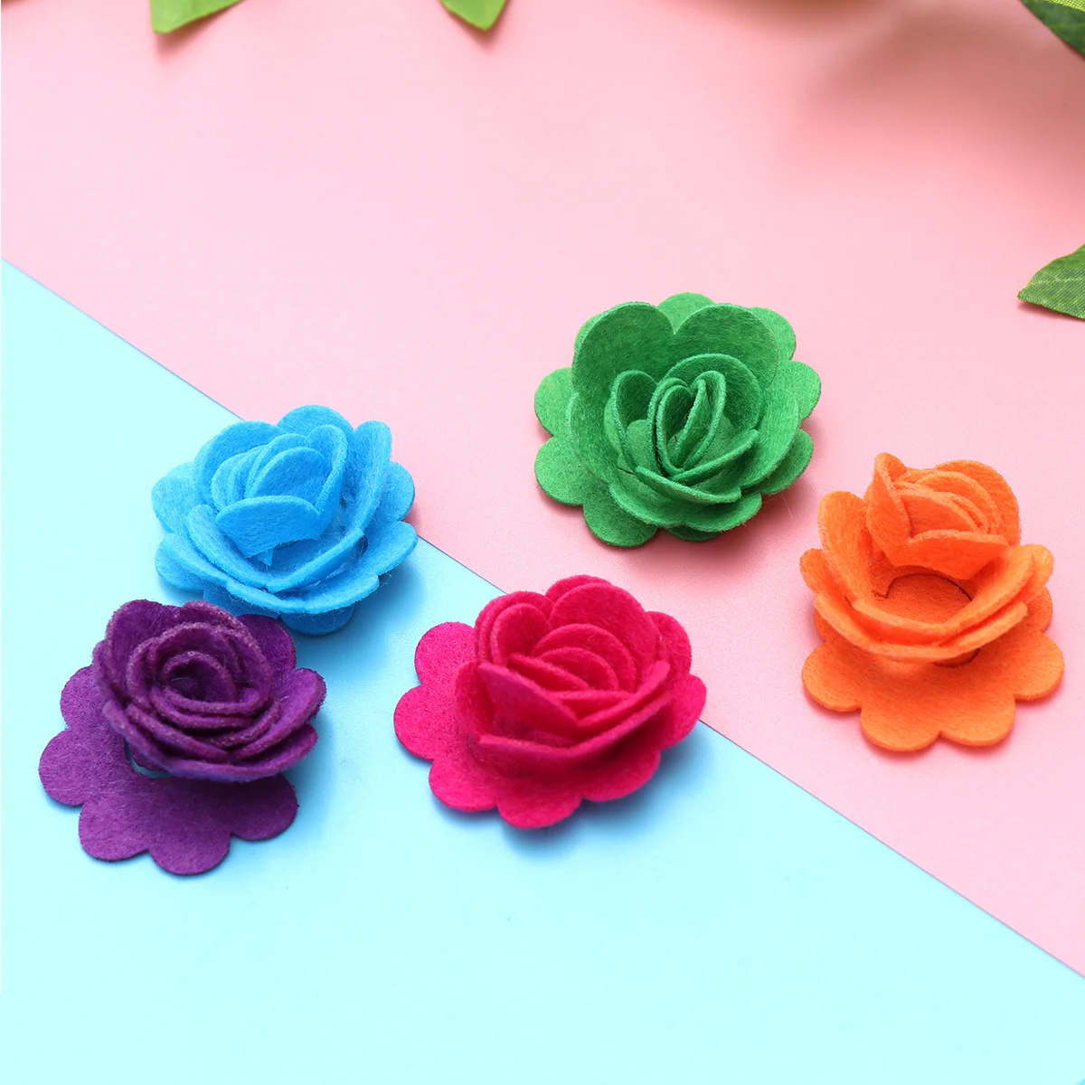 

50Pcs Felt Flower Appliques Simulation Floral Die Cut for Sewing DIY Projects Mixed Color Fashion Decorations Felt Flower