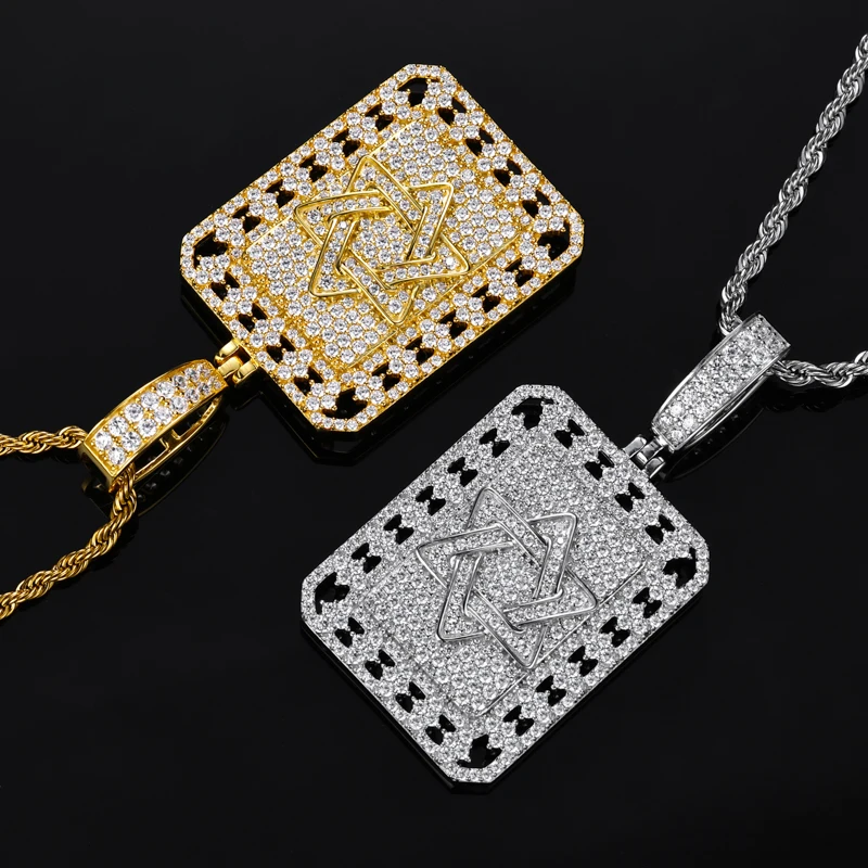 TUHE Hip Hop Iced Out Star of David Pendant Necklace for Men S925 Silver Full Moissanite Bling Hexagram Dog Tag Jewelry Gift