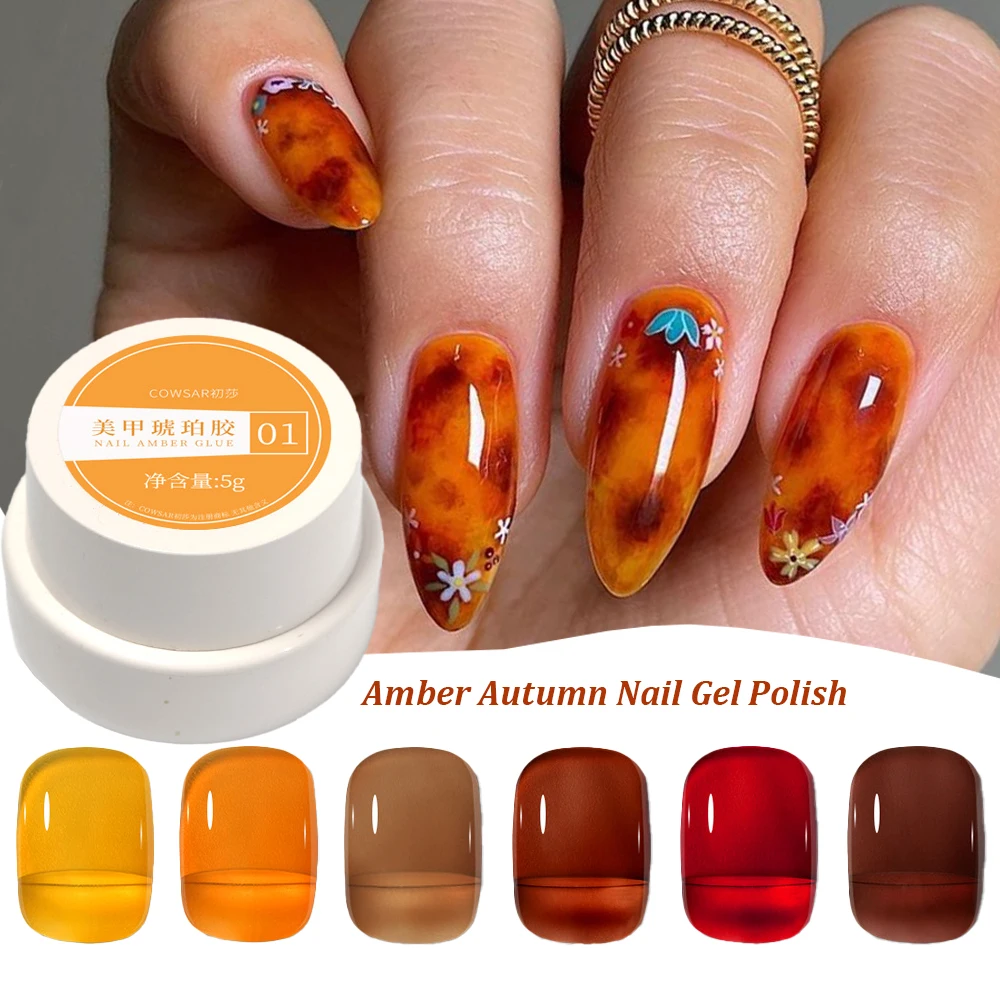 5ml outono prego âmbar vidro gel unha polonês caramelo abóbora gelo-translúcido verniz da arte do prego uv led semi permanente manicure gel #