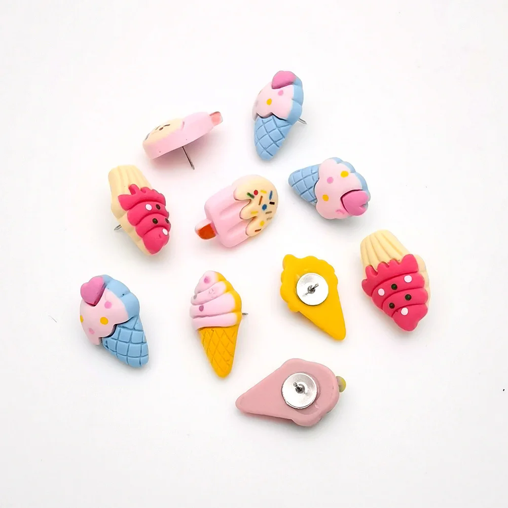 

30pcs Ice Cream Shape Thumbtacks Resin Push Pins Compact Home Office Supplies Daily Use Reusable Multi-Function