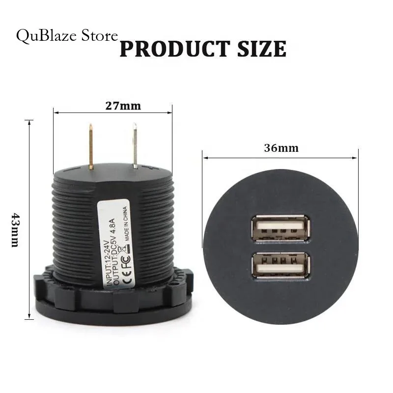 5V 4.8A Dual USB Cigar Lighter Motorcycle Charger Car Voltmeter Mobile Phone Charge