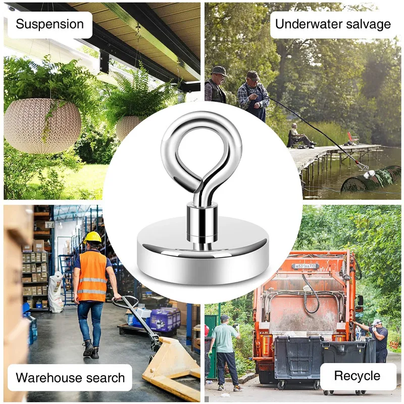 10Pcs Neodymium Magnet Rare Earth Magnetic Hooks with Countersunk Hole Super Powerful Magnetic Sea Fishing Magnet Searcher