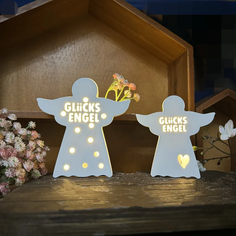 Luminous Led Heart Angel Candle Holder Silicone Mold 3D Angel Halo Ornament Resin Mold DIY Gypsum Concrete Wax Lamp Home Decor ﻿