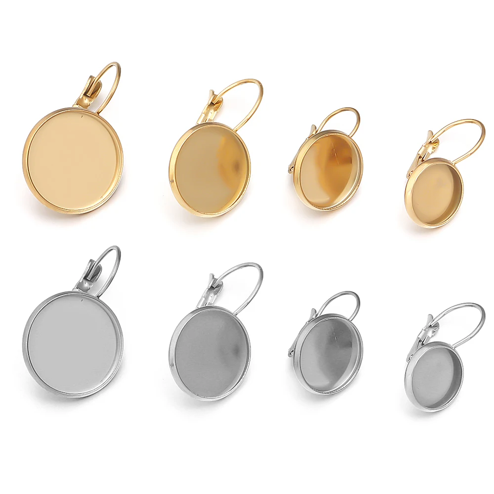 8-25mm 6 pezzi colori classici placcati francese leva posteriore orecchini base, misura 8-25mm cabochon in vetro orecchino forniture vuote per gioielli