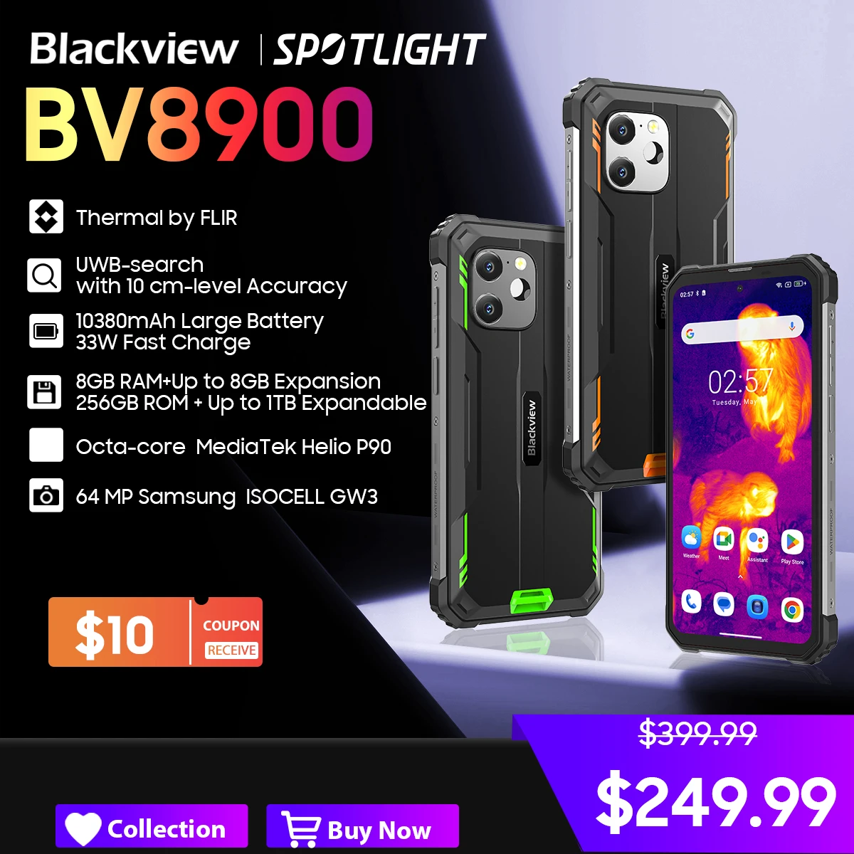 Blackview-Smartphone BV8900, teléfono móvil resistente con Android 13, pantalla de 6,5 pulgadas, 16GB, 256GB, Helio P90, térmico, estreno mundial