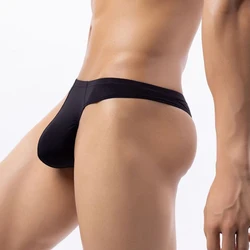 Men Sexy G-String Ice Silk Underwear Low Waist T-Back Thongs Peni Big Pouch Panties Bare Buttocks Knickers 