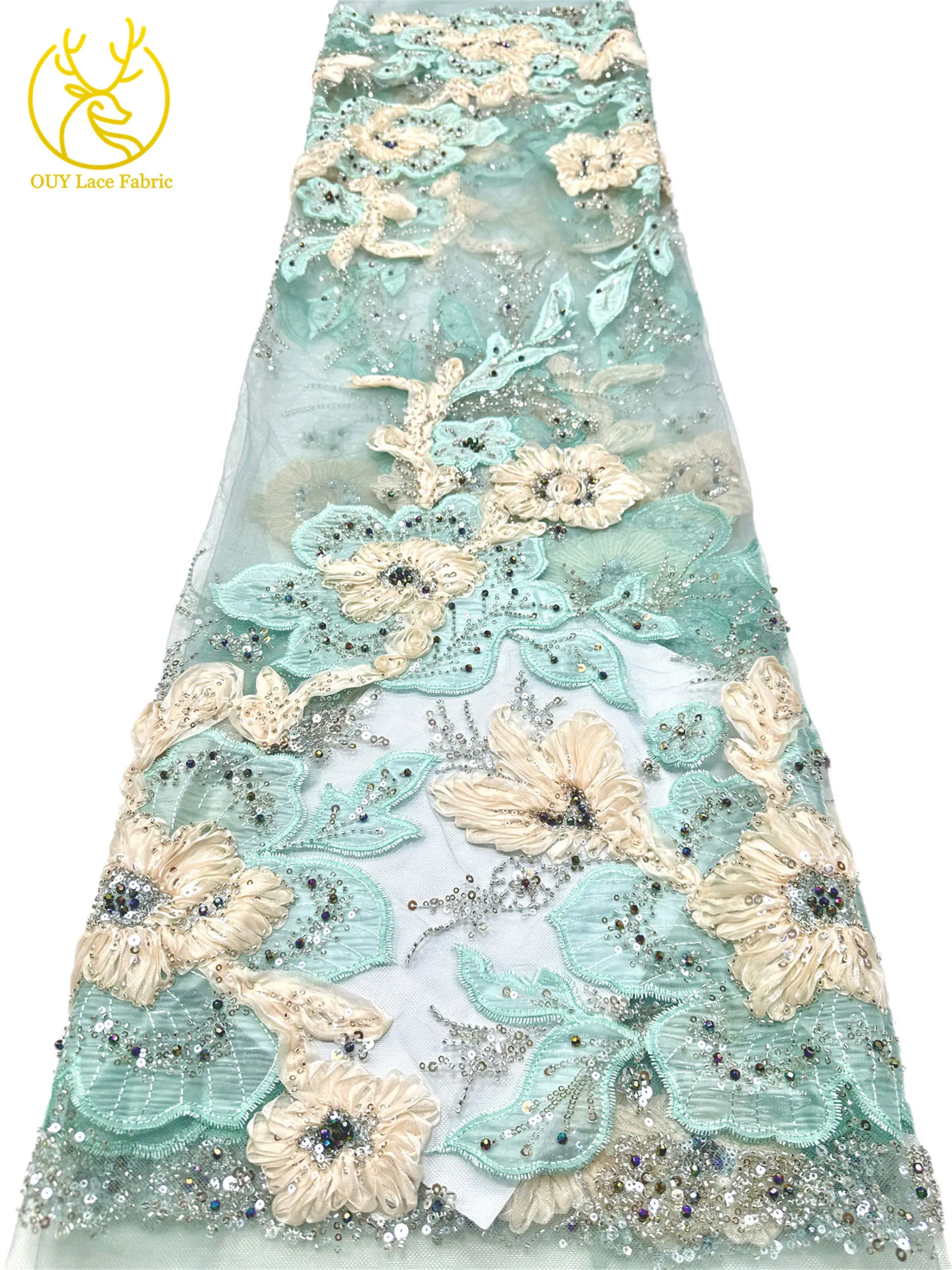 3D Handgefertigter Stickerei-Tüll-Spitzenstoff 2026 Afrikanischer Pailletten-Perlen-Spitzenstoff Nigerianischer Brautkleid-Spitzenstoff DIY Nähstoff – Detail 16