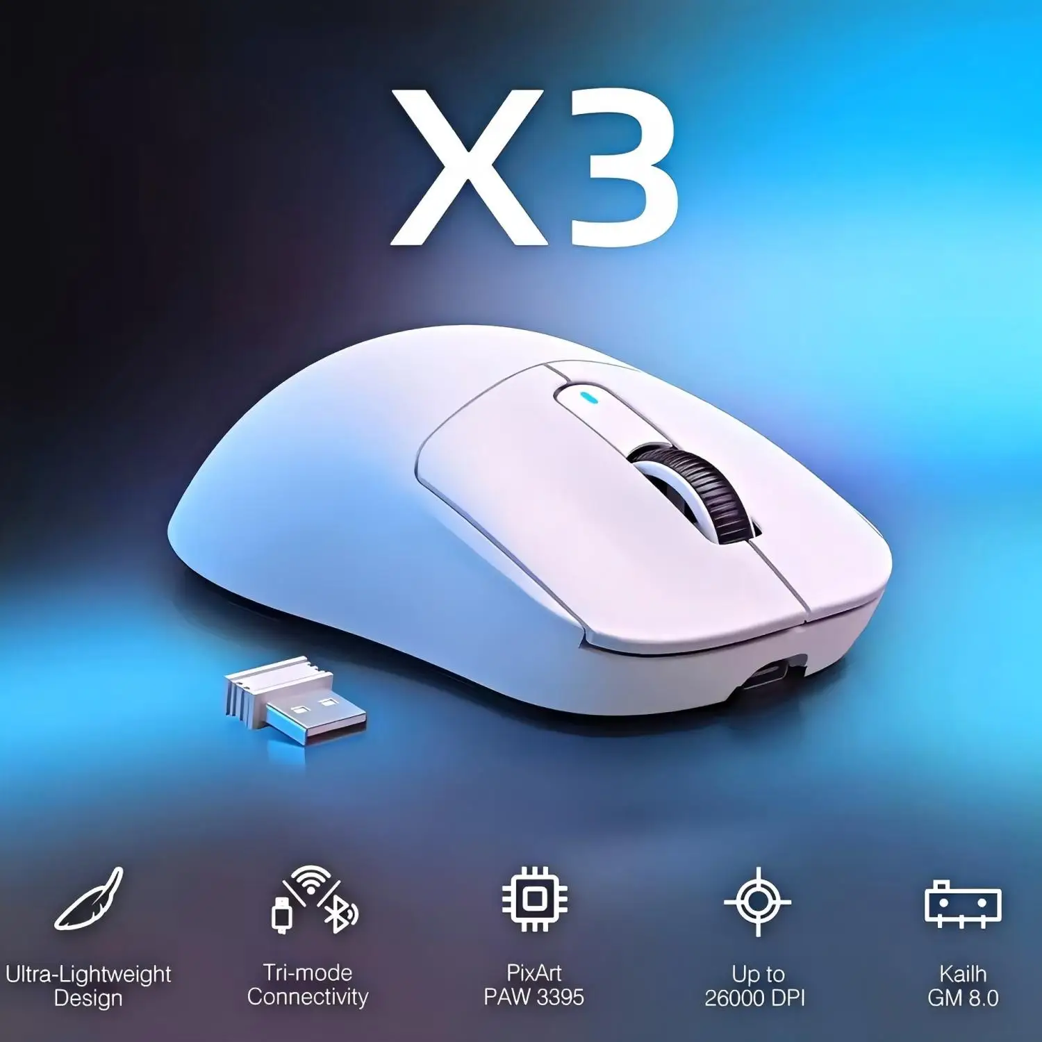 ATTACK SHARK X3 Wireless Tri Mode Gaming Mouse,49g Ergonomic PC Mouse, PAW3395 26K DPI Optical Sensor,Programmable Buttons