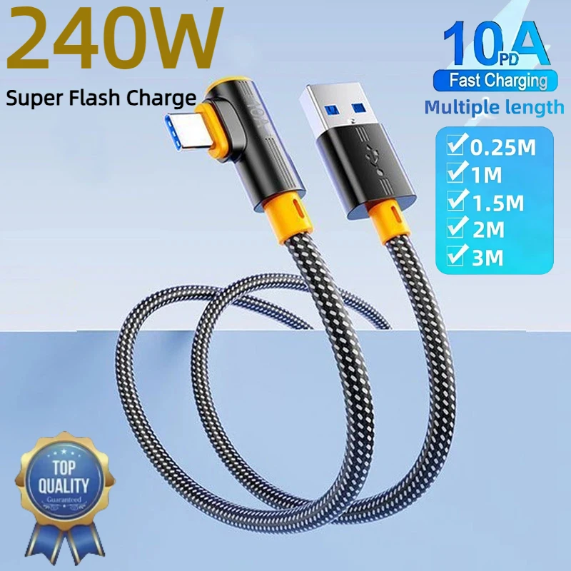 10A USB-C-Kabel 0,25M/1M/1,5M/2M/3M Superschnelles Ladekabel USB auf Typ C 90 °   Elbow-Datenkabel für Samsung Huawei Laptop Typ-C-Kabel