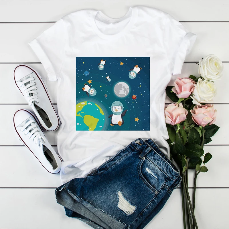 PENGUIN T Shirt Printed Funny Tee Shirts Cute Cartoon t shirt for Women Summer Short Sleeves women Clothing Graphic Tshirt