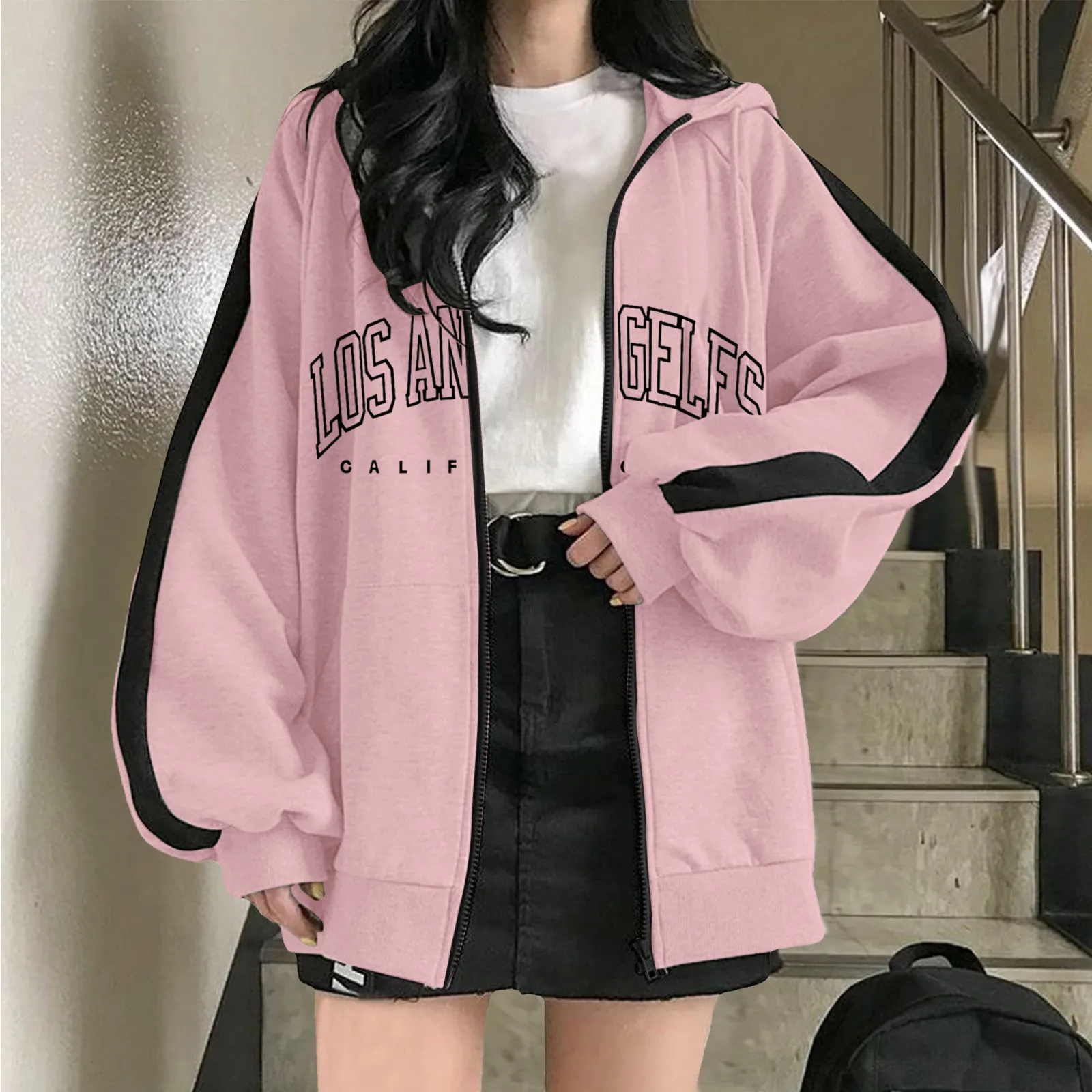 Women Hoodies 2024 Autumn Retro Solid Color Zip Up Oversized Sweatshirts Harajuku Korean Version Long Sleeve Hooded Jackets Coat