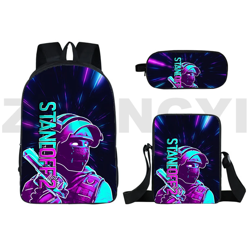 Mochila escolar para estudantes universitários Impressão de desenhos animados Mochila Standoff 2, grande capacidade, estojo de lápis, bolsa de ombro 3 peças por conjunto