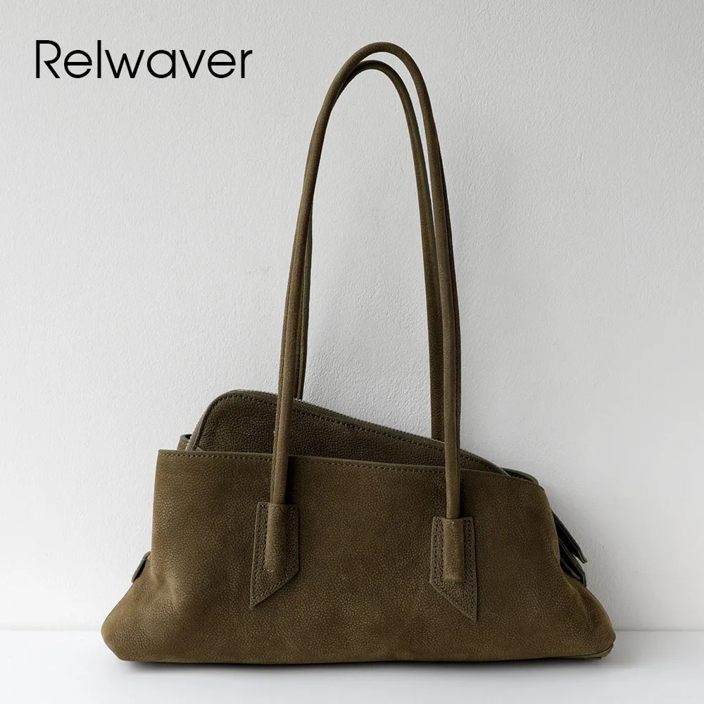 

Relwaver women underarm bag genuine leather shoulder bag irregular top handle bag party ladies suede cowhide bag 2026 spring