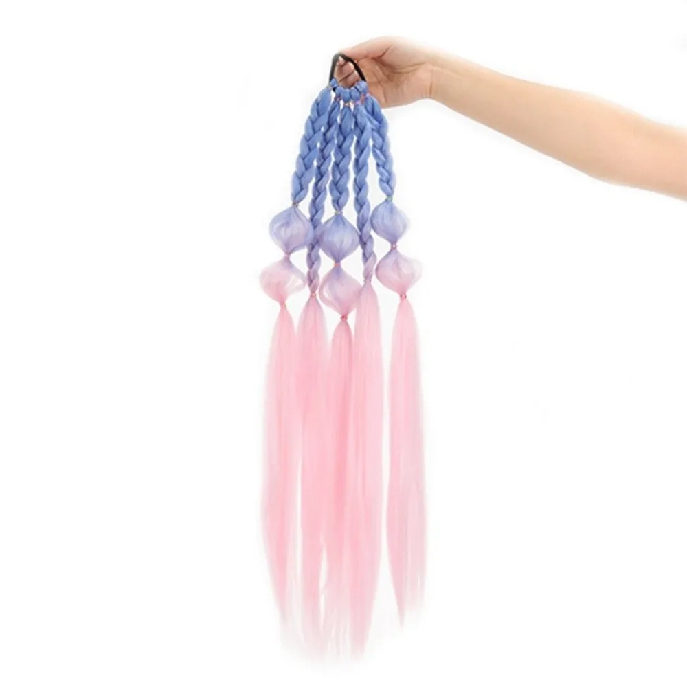 Colorful Braided Wigs Multicolored Gradient Twist Bubble Braid Ponytail Handmade Gradient Braided Hair For Girls Costume