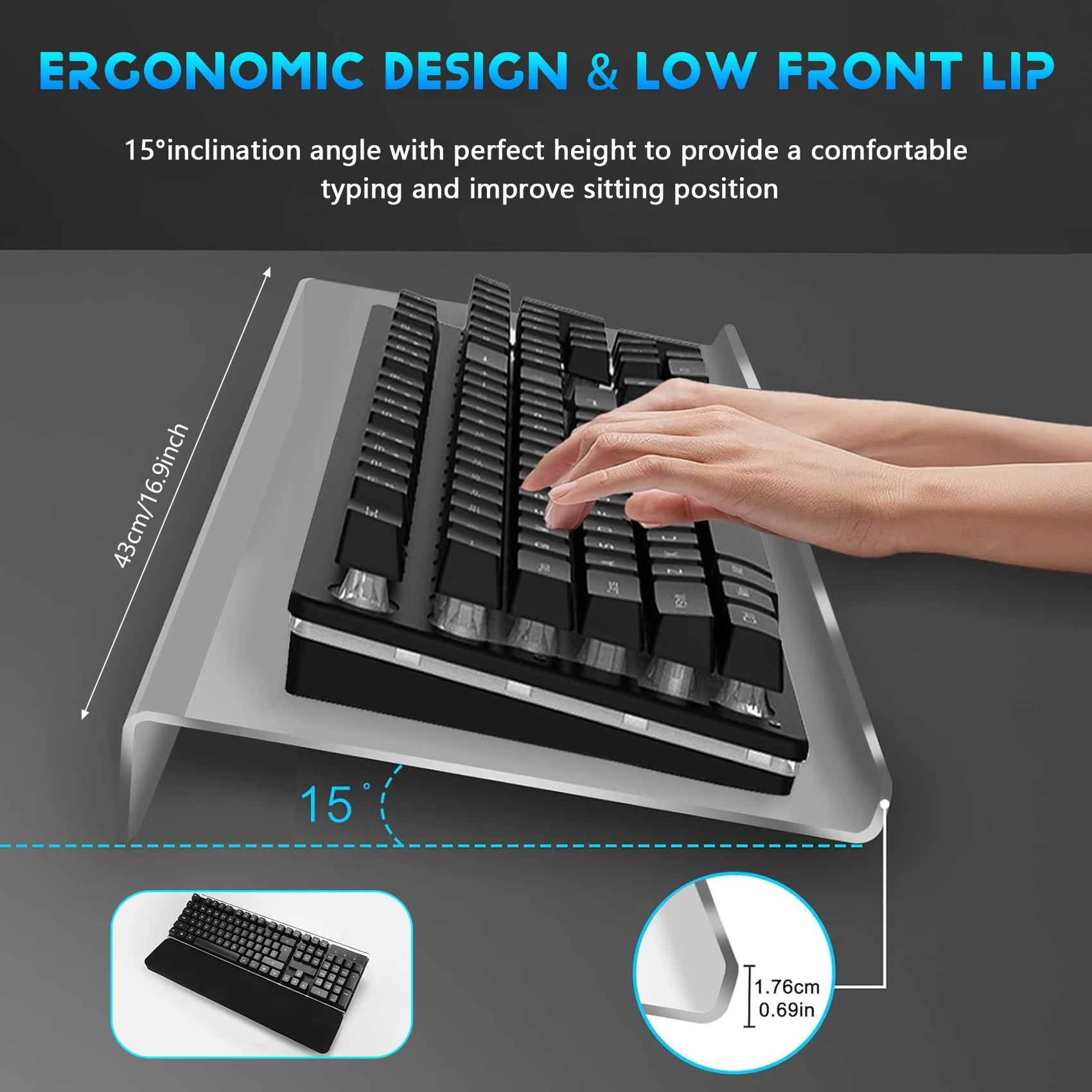 Keyboard Stand and Wrist Pad, Tilted Keyboard Riser with Wrist Rest, Ergonomic Office Desk Part for Computer Home OfficeJAS