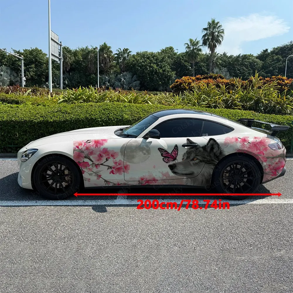 2pcs Falling Petals Forest Beast Car Side Wraps, Self-Adhesive PVC Waterproof & Scratch-Resistant Stickers, Car Accessory Gift