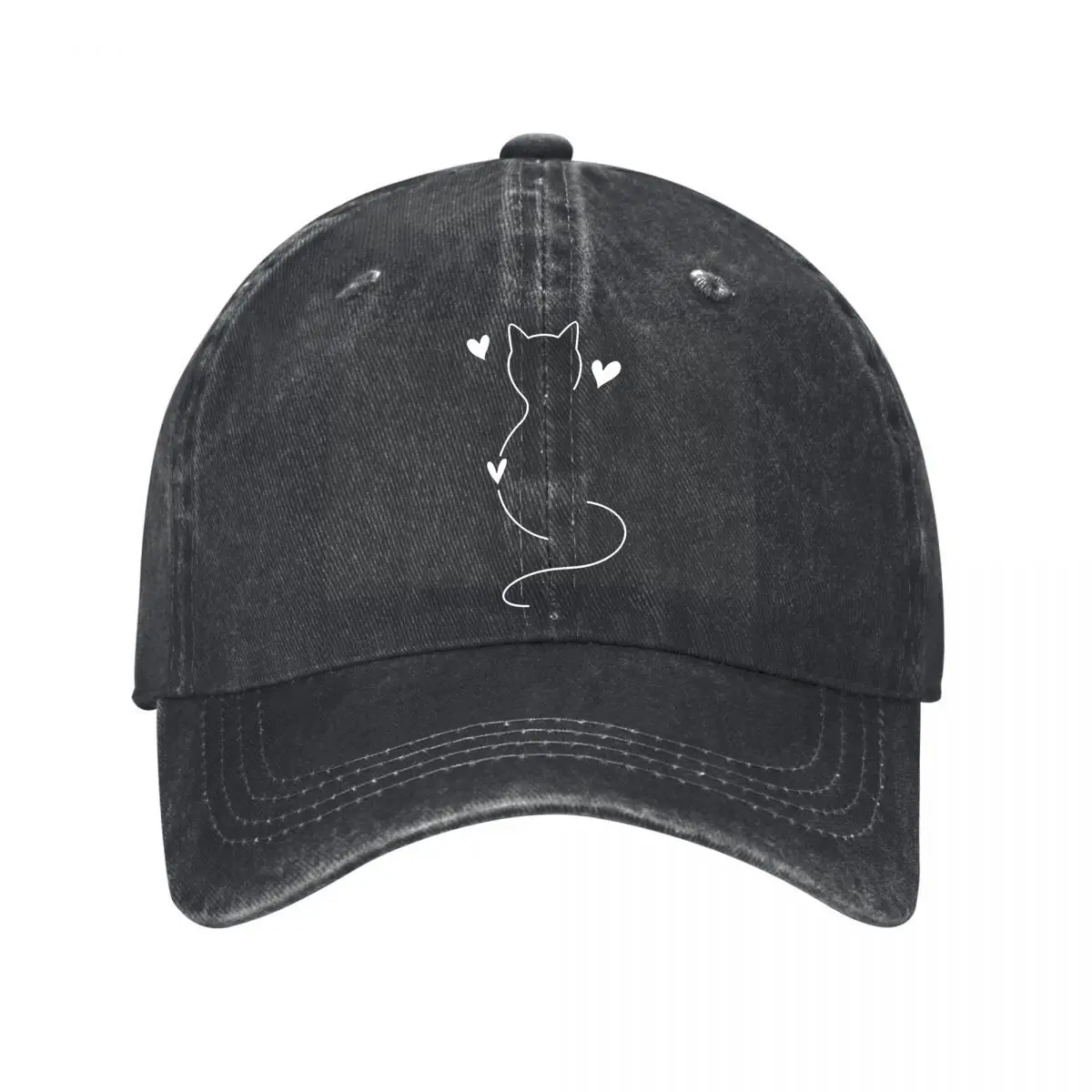 White Cat Silhouette Heart Tail Gothic Graphic Baseball Cap Men Women Distressed Washed Sun Cap Outdoor Workouts Hat