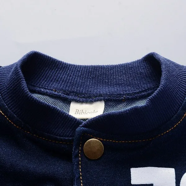 Boys 2Pcs Denim Tracksuit Number 76 Print Button Baseball Jacket Elastic Cuffed Jogger Pants Kids Casual Spring Outfit Set