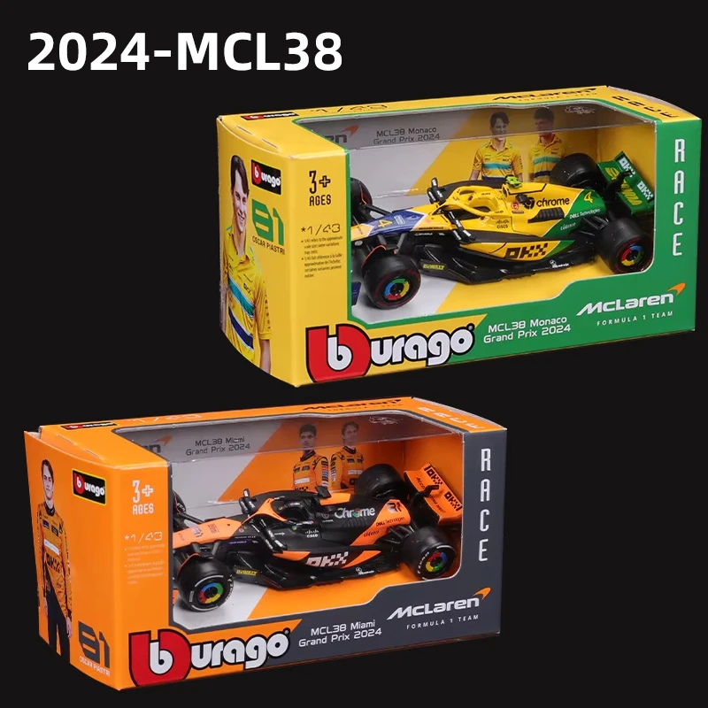 Bburago 1:43 MCL38 F1 Mclaren 2024 Miami Grand Prix Alloy Car Miniature Diecast Model #4 Lando Norris #81 Oscar Piastri Toy