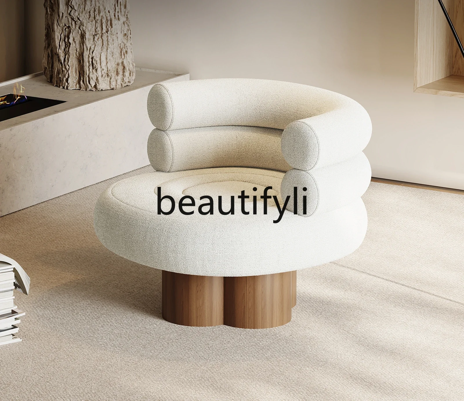 Creative Nordic designer leisure chair lamb wool fabric small apartment home modern simple balcony