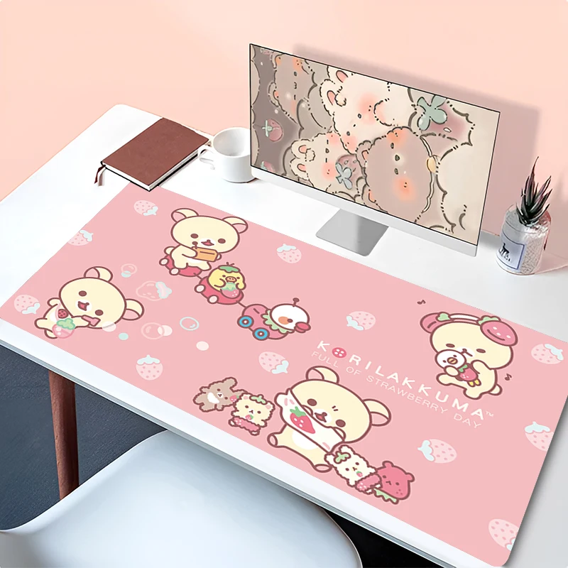 XXL karikatür pembe Mouse Pad Korilakkuma Rilakkuma Anime Kawaii klavye halı dizüstü sevimli oyun yumuşak Mousepad bilgisayar HD sümen