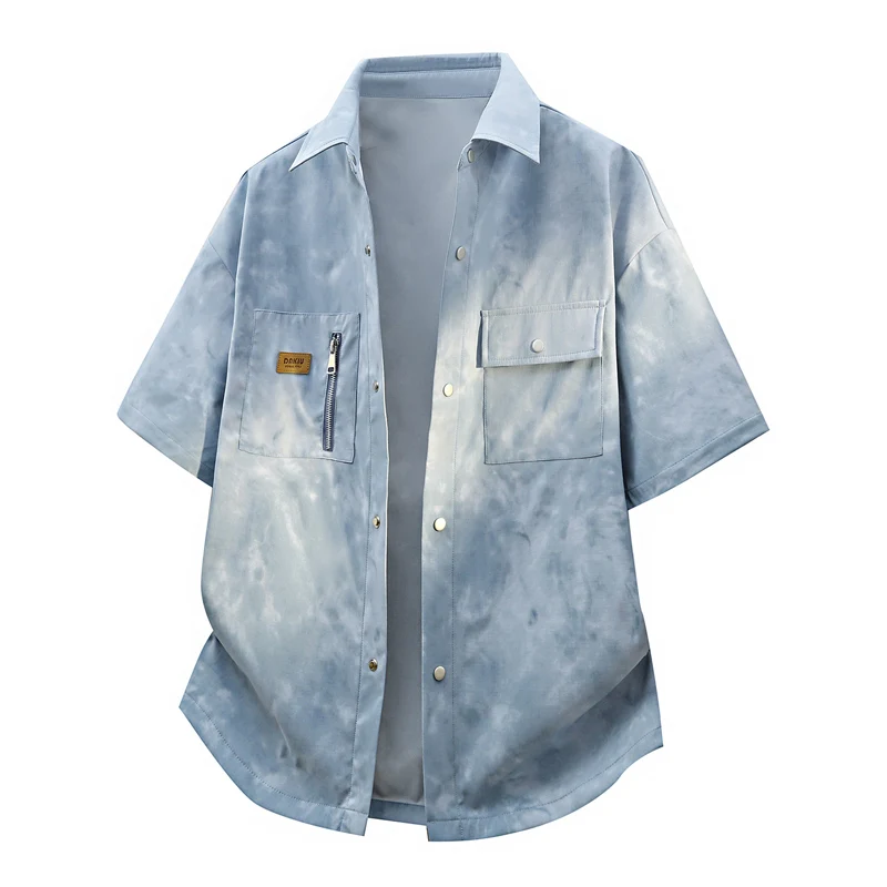 

Мужская повседневная рубашка с коротким рукавом в уличном стиле, модная рубашка-блузка, мужская одежда для весны и осени, новинка