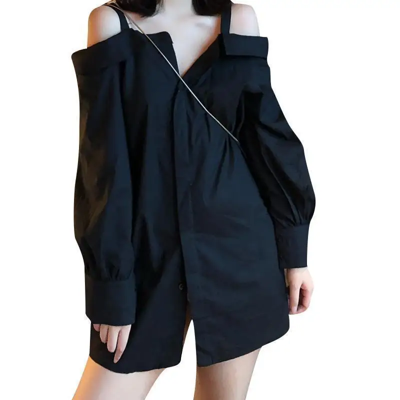 

plus Size Sexy oulder Bared Hepburn Sle irt Dr for Young Men Breathable ort Sve Mid-Length Casual Faion