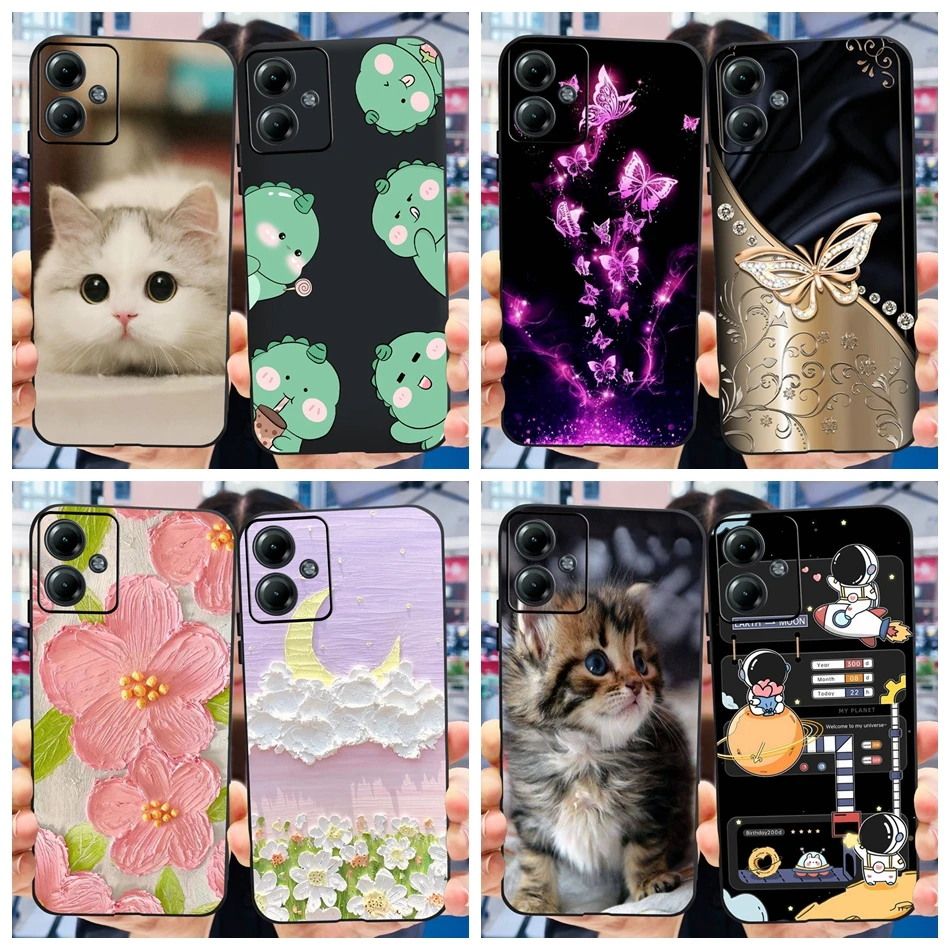 For Motorola Moto G14 Case Cute Flower Cat Painted Soft Silicone TPU Back Cover For MOTO G14 G 14 4G 2023 Phone Cases