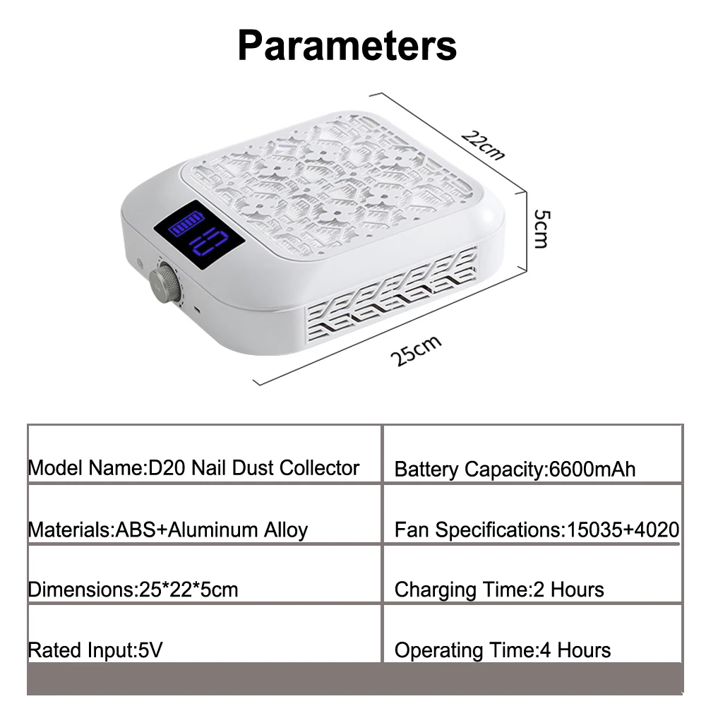 66W Turbo Brushless Collettore di polveri per unghie Cordless 6600mAh Regolazione a 10 velocità Potente aspirazione per unghie Aspirapolvere per unghie per strumento per manicure