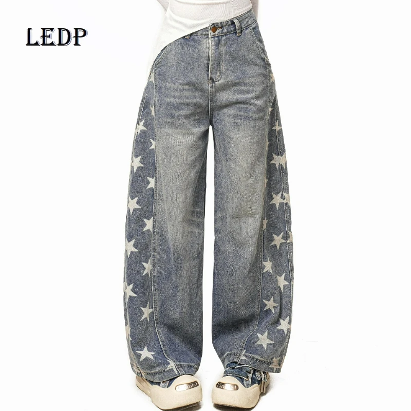 American Retro Design Sweet Cool Y2k Star Print Women's Trousers 2025 Autumn Winter New Hot Girl Straight Wide-leg Jeans Ladies