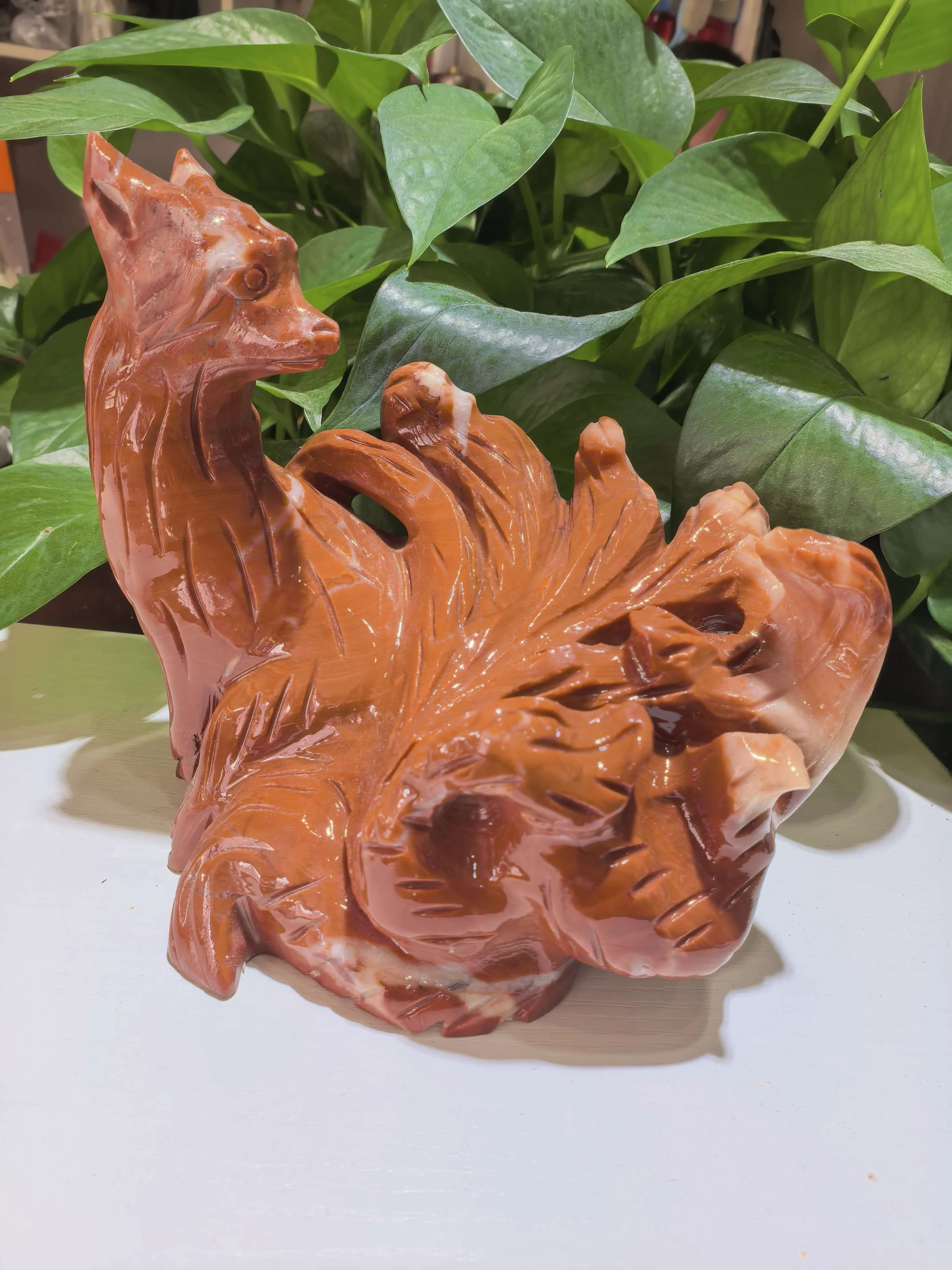 Natural Mixed Crystal Quartz Hand-Carved Nine-Tailed Fox. Enhances Energy And Promotes Healing. Ideal For Home Or Office Decorat