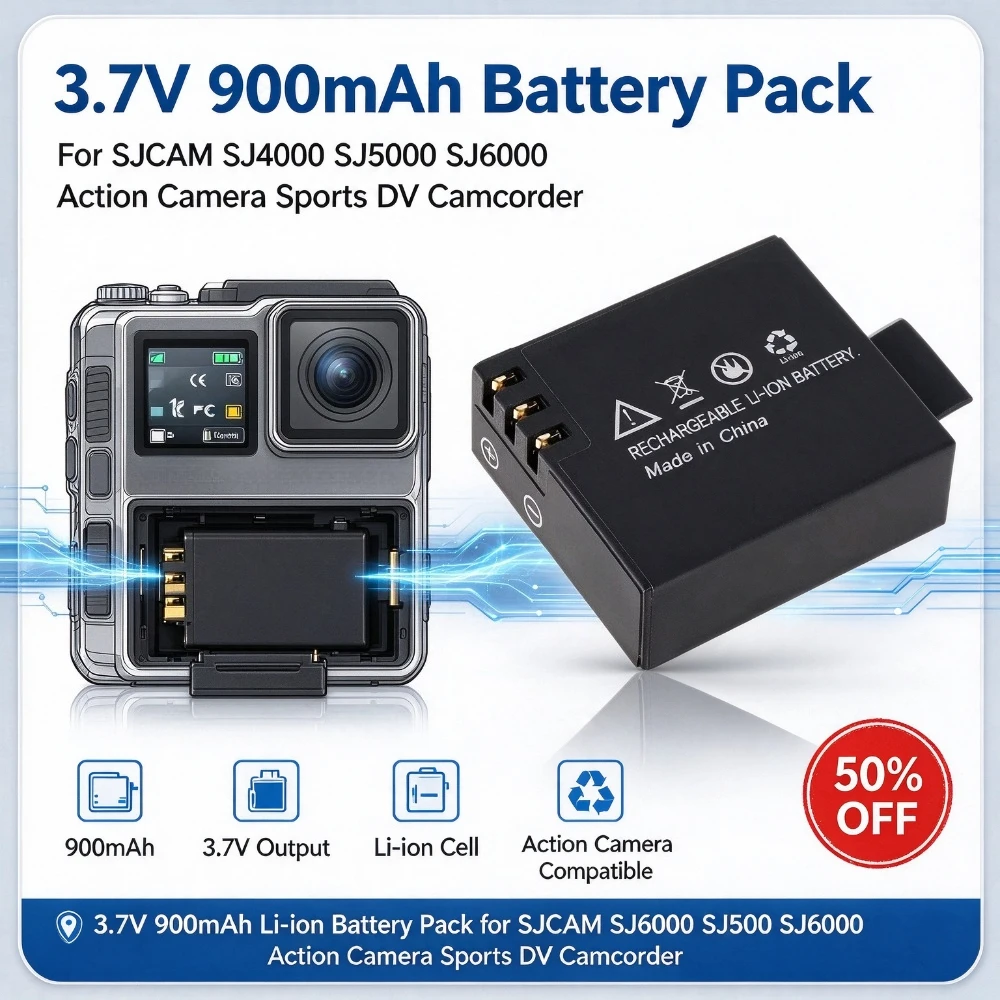 3-5pcs 3.7V 900mAh Rechargeable Li-ion Battery Pack for SJCAM SJ4000 SJ5000 SJ6000 Action Camera Sports DV Camcorder Spare Parts
