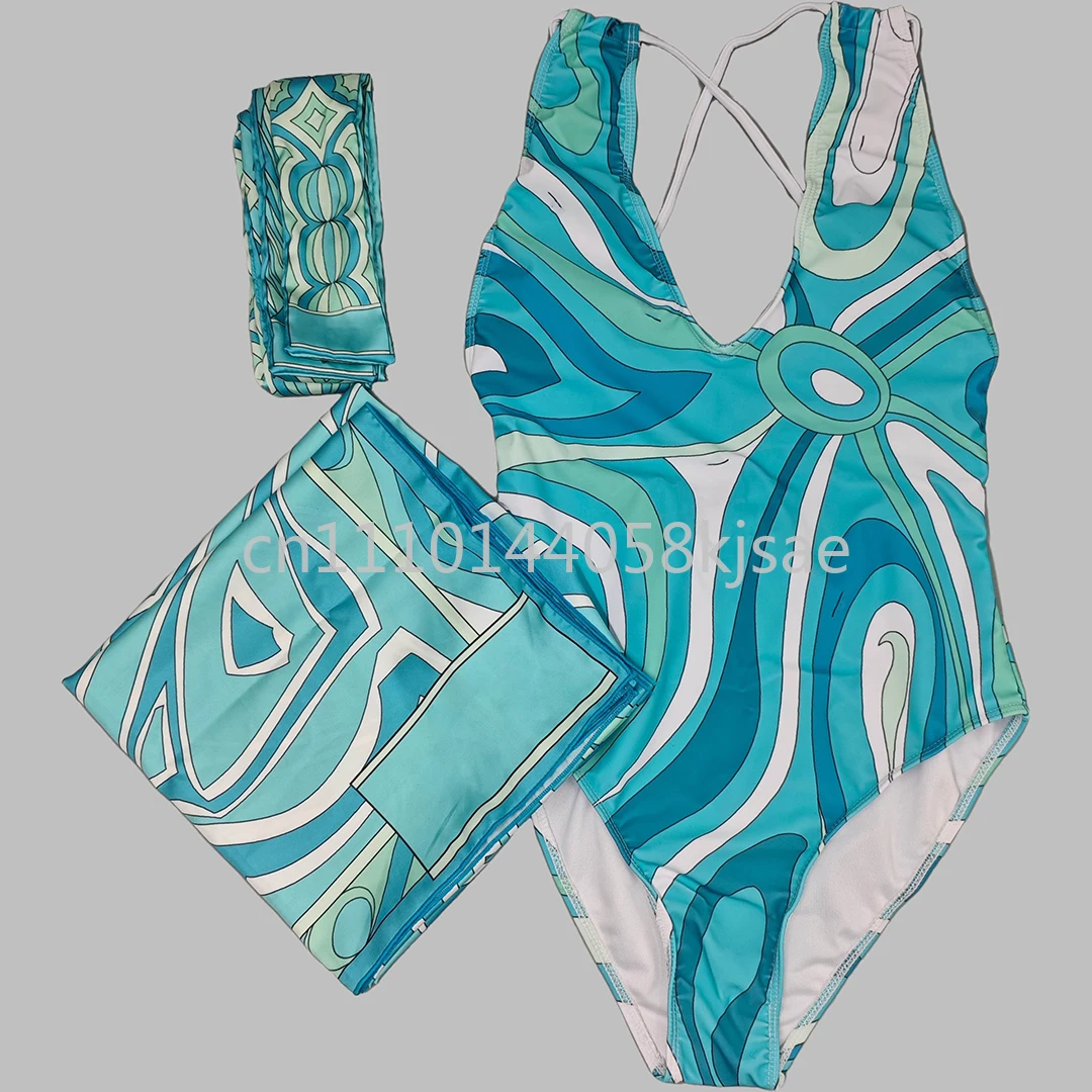 

Элитные дизайнерские женские купальники-бикини с синим шарфом и фирменным логотипом, комплекты для плавания от дизайнерского бренда