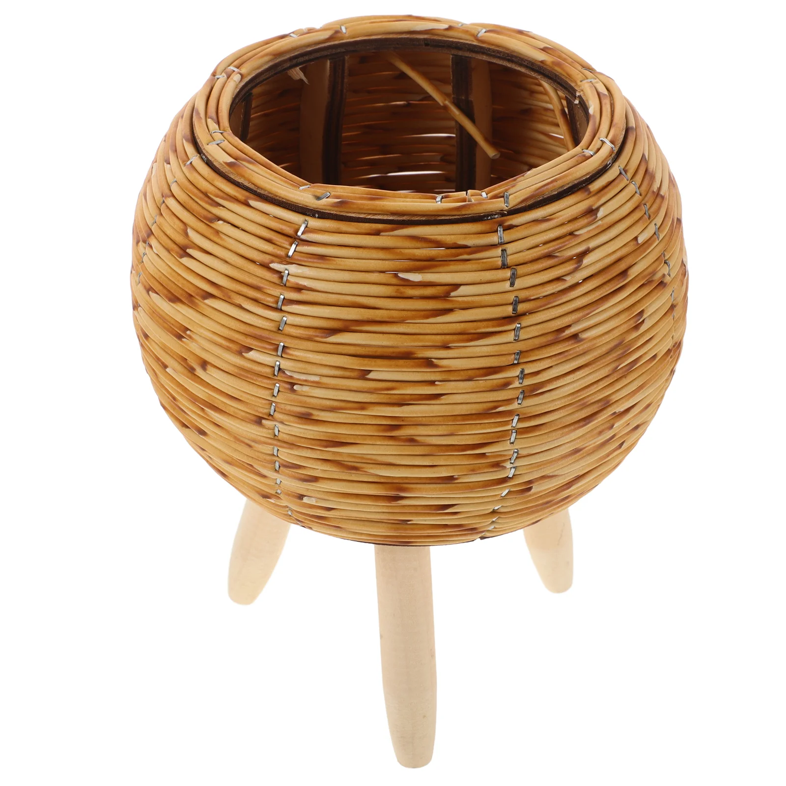 

Rattan Flower Stand Woven Planter Weaving Basket for Pots Manual Stool Household Decorative Indoor Wood Plastic Container