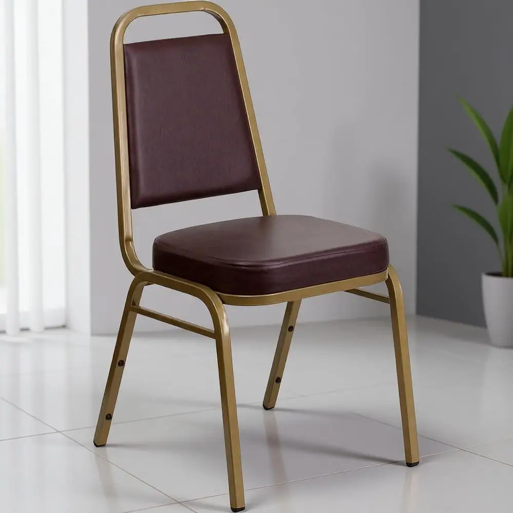 

Трапециевидный складной банкетный стул из коричневой виниловой ткани — золотое издание