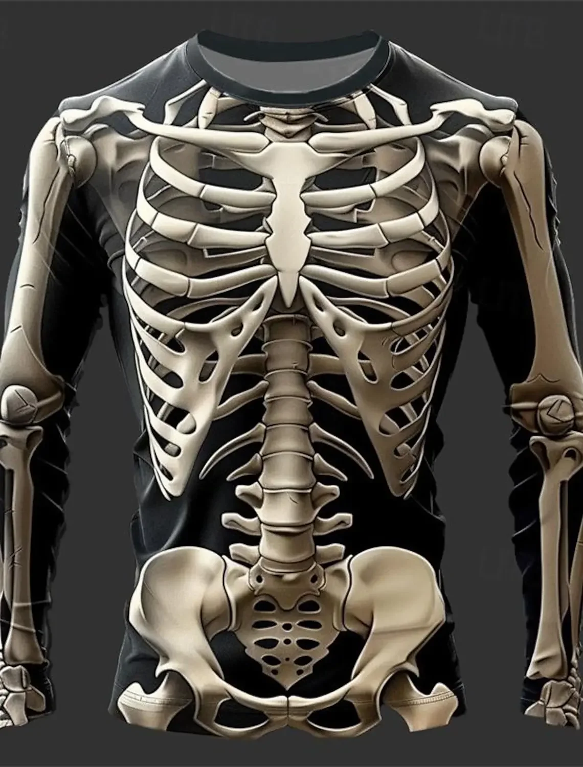 Men's 3D Skeleton Print Long Sleeve T-Shirt Human Bone Graphic Crew Neck Casual Novelty Halloween Cosplay Party Streetwear Tops