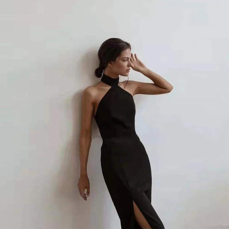 Disesuaikan elegan Backless Halter tanpa tali celah sederhana tanpa lengan putri duyung gaun malam wanita 2024 gaun pesta Prom