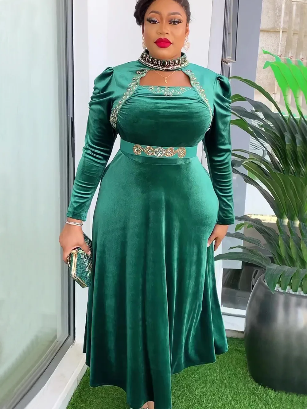 Plus Size Dubai Luxury Wedding Party Dresses for Women 2024 New African Evening Gown Dashiki Ankara Turkey Velvet Outfits Robe